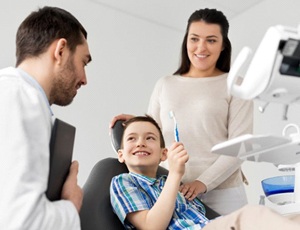 little boy in dental chair for dental checkup