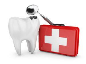 A tooth alongside an emergency kit