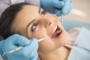 Woman having a dental checkup.