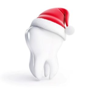 tooth graphic wearing santa hat