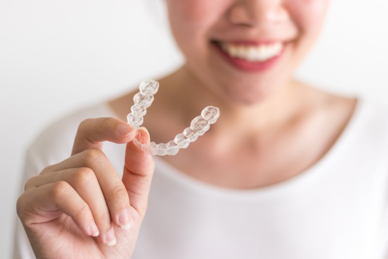 Close-up of Invisalign clear aligners